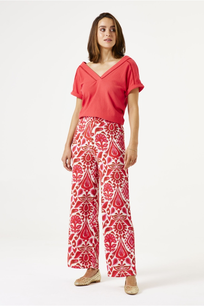 BROEK MET PRINT E50312 3979 RUBY RED